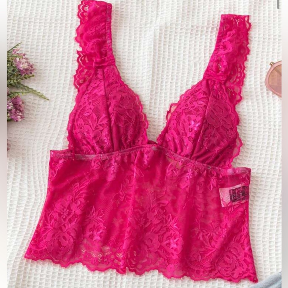 SHEIN Hot Pink Lace Bralette Tank - S